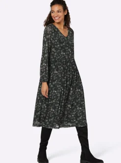 Kleider| Blumenkleid in floral bedruckter Mesh-Qualität schwarz-bedruckt