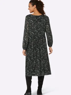 Kleider| Blumenkleid in floral bedruckter Mesh-Qualität schwarz-bedruckt