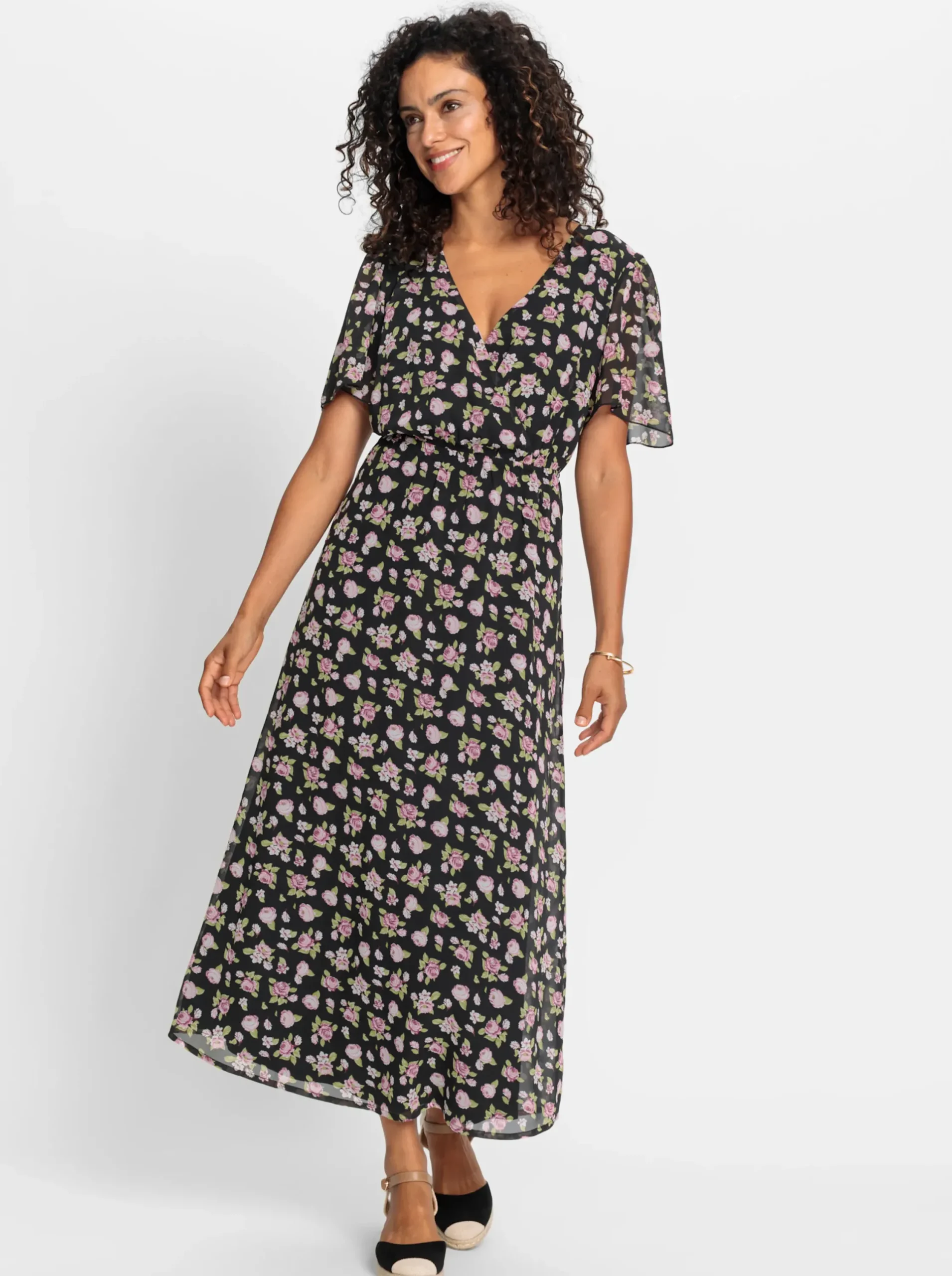 Kleider| Blumenkleid in Georgette-Qualität schwarz-weiß-gemustert