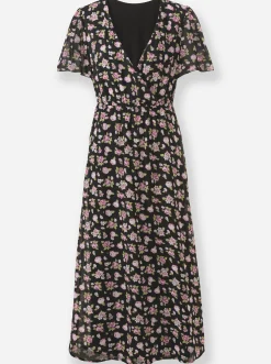 Kleider| Blumenkleid in Georgette-Qualität schwarz-weiß-gemustert