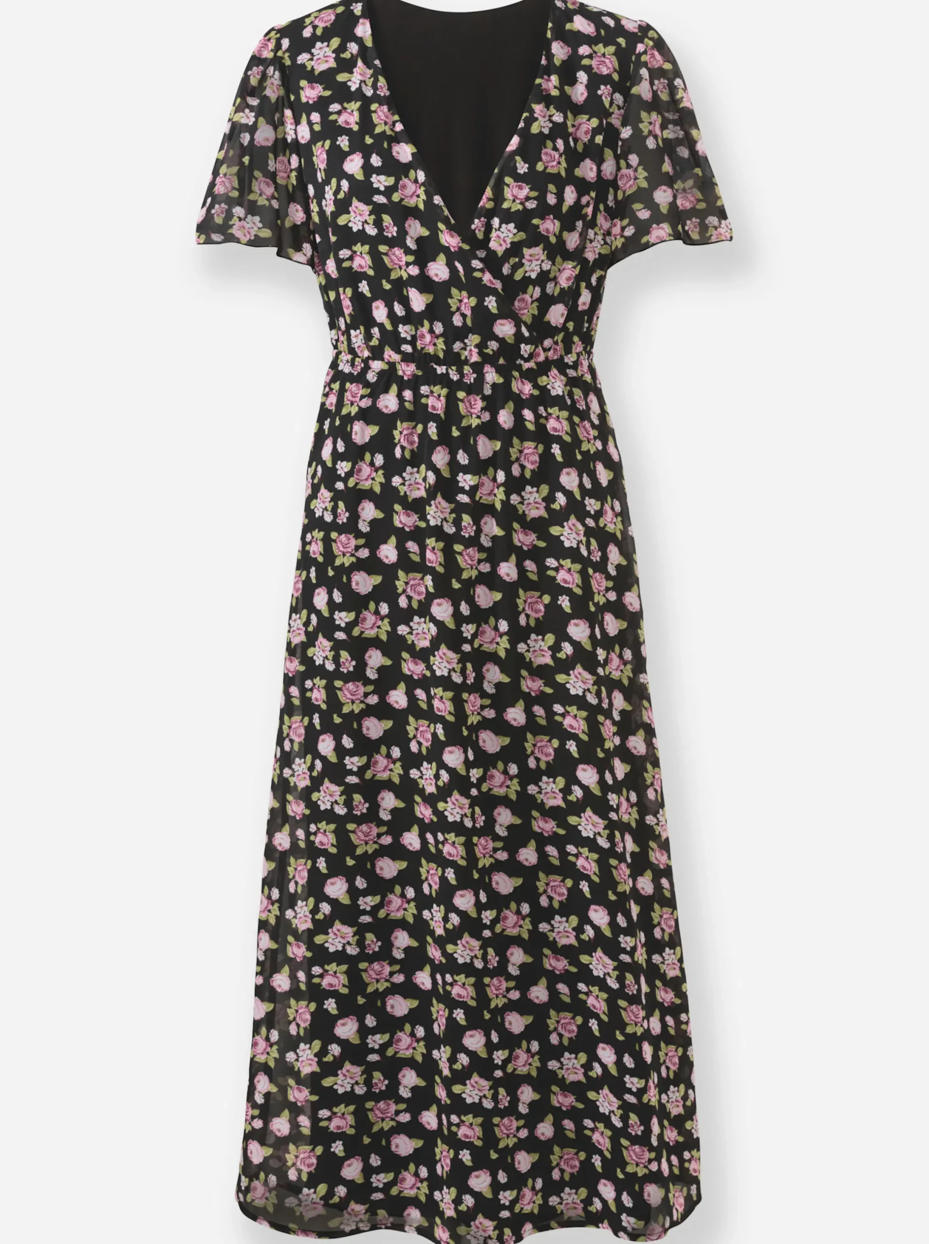 Kleider| Blumenkleid in Georgette-Qualität schwarz-weiß-gemustert