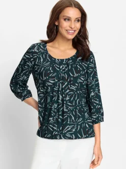Blusen| Bluse petrol-graphit-bedruckt