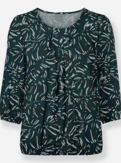 Blusen| Bluse petrol-graphit-bedruckt
