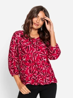 Blusen| Bluse rot-graphit-bedruckt