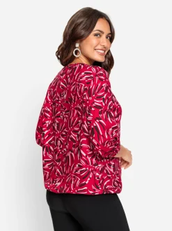 Blusen| Bluse rot-graphit-bedruckt