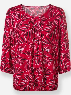 Blusen| Bluse rot-graphit-bedruckt
