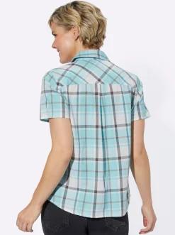 Blusen| Bluse mint-grau-kariert