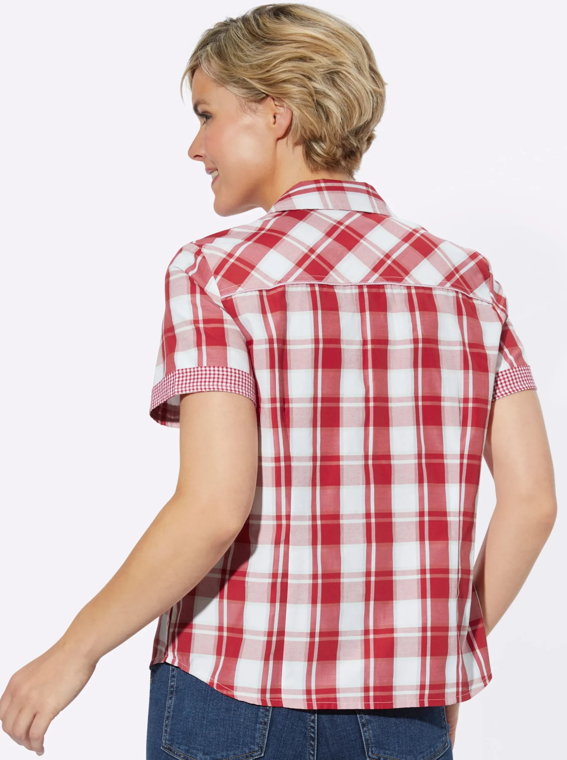 Blusen| Bluse rot-ecru-kariert
