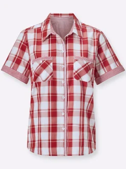 Blusen| Bluse rot-ecru-kariert