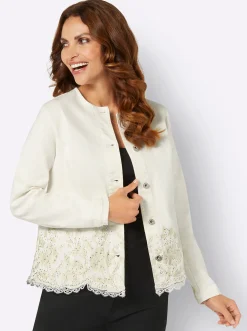 Blazer| Blusenblazer mit Stickerei und Glitzersteinchen ecru