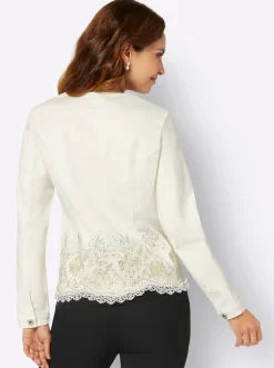 Blazer| Blusenblazer mit Stickerei und Glitzersteinchen ecru