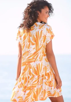 Kleider|s.Oliver Blusenkleid orange-creme-bedruckt