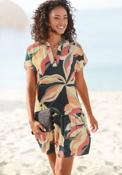 Strandkleider|s.Oliver Blusenkleid marine-korallebedruckt