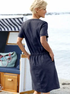 Strandkleider|Kleider| Blusenkleid mit Tunnelzug marine