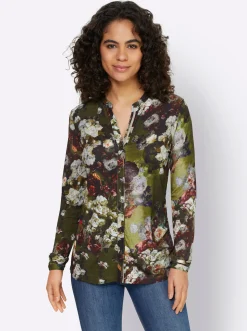 Shirts|heine Blusenshirt im Blüten-Dessin khaki