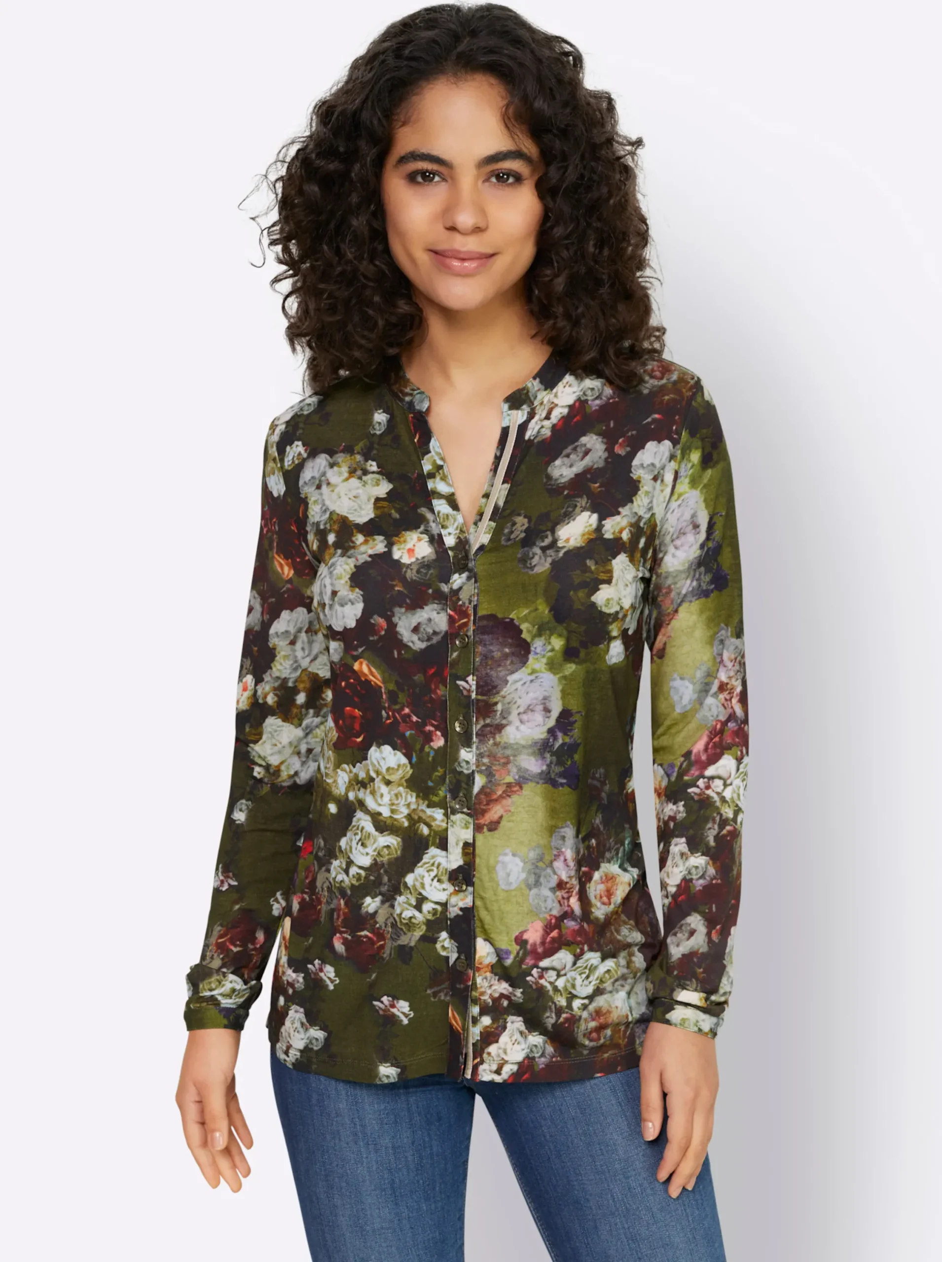 Shirts|heine Blusenshirt im Blüten-Dessin khaki
