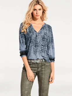 Blusen|Shirts|heine Blusenshirt im Tupfenmuster blau