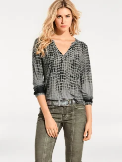 Blusen|Shirts|heine Blusenshirt im Tupfenmuster oliv