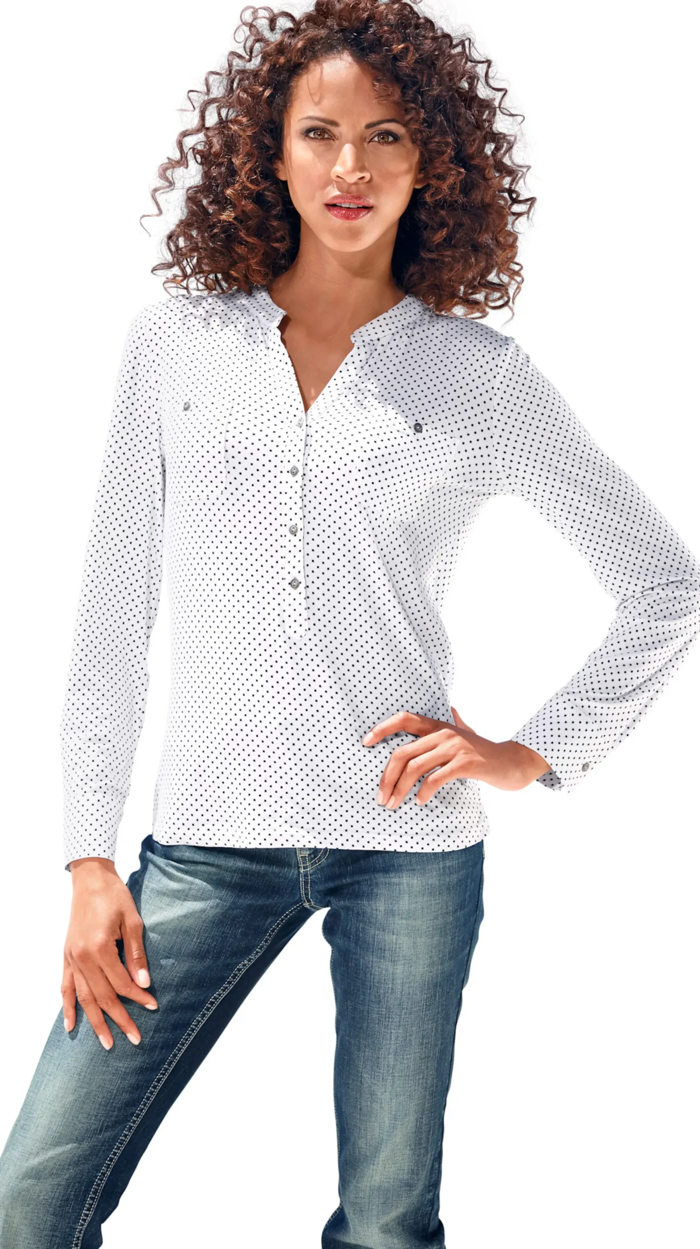 Basics|heine Blusenshirt mit Brusttaschen weiß