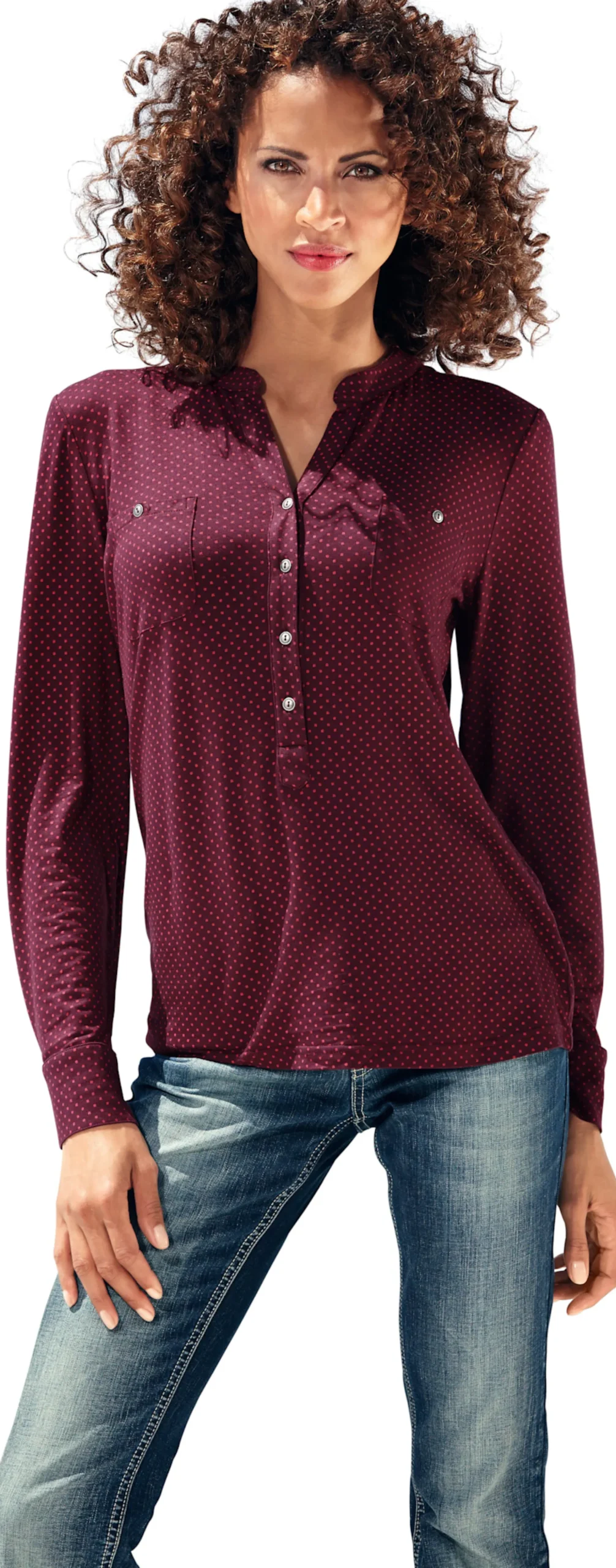 Basics|heine Blusenshirt mit Brusttaschen bordeaux