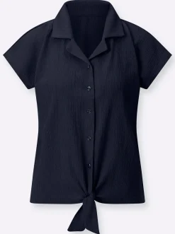 Shirts| Blusenshirt mit Crêpe-Struktur marine