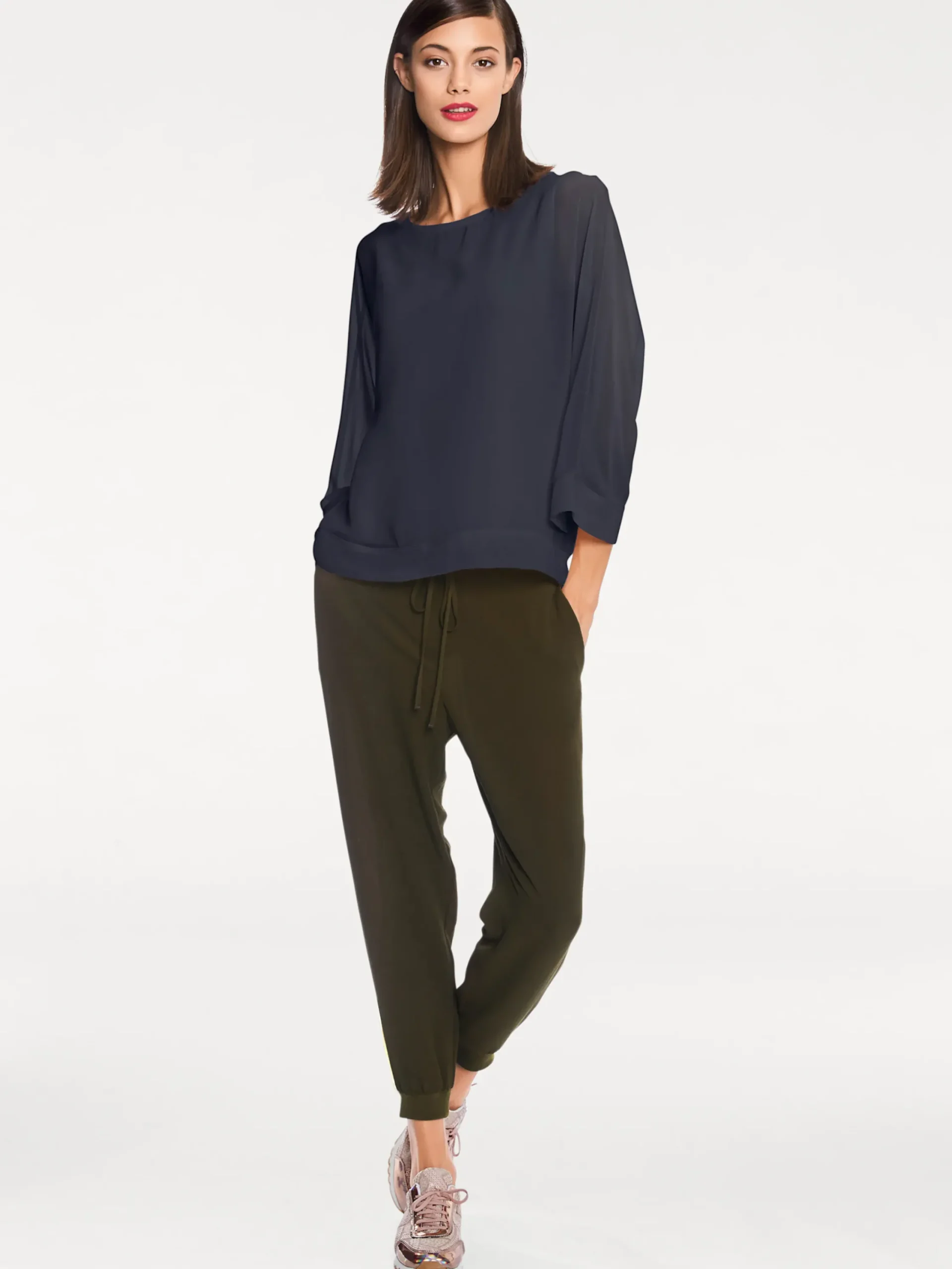 Basics|heine Blusenshirt mit Fledermausärmeln marine