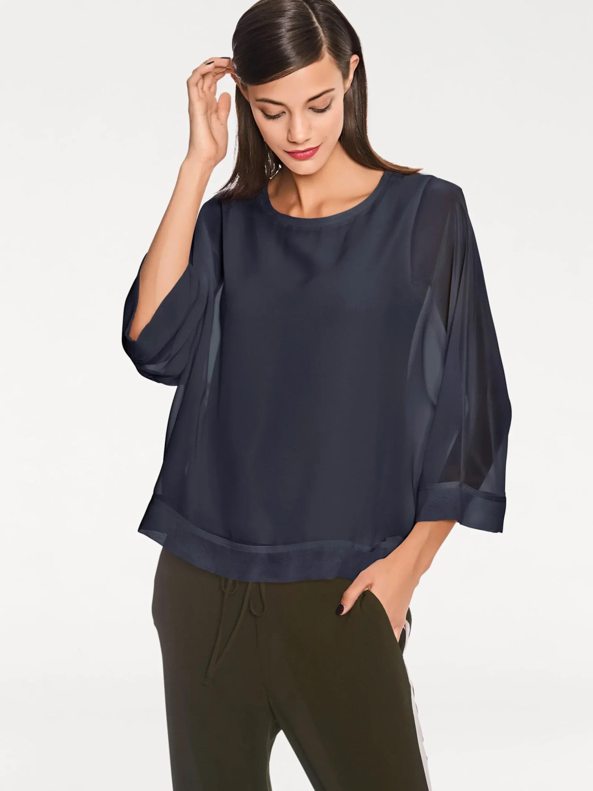 Basics|heine Blusenshirt mit Fledermausärmeln marine