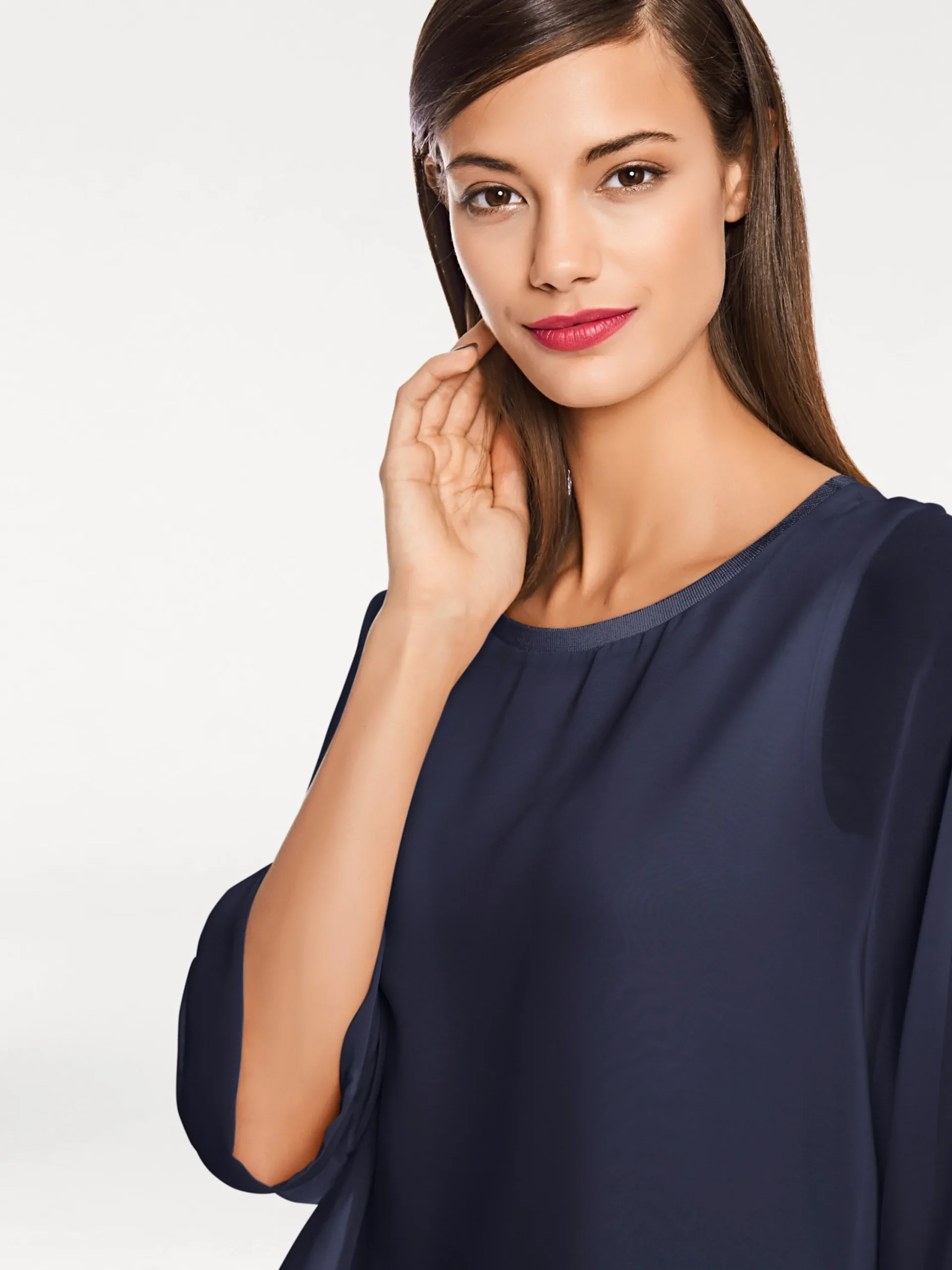 Basics|heine Blusenshirt mit Fledermausärmeln marine