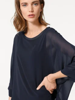 Basics|heine Blusenshirt mit Fledermausärmeln marine