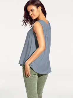 Strandmode|Basics|heine Blusenshirt mit Knopfleiste rauchblau