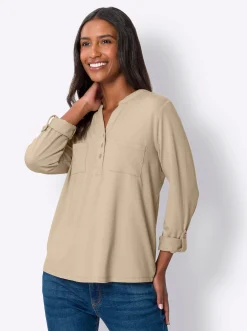 Shirts|heine Blusenshirt mit kurzer Knopfleiste beige
