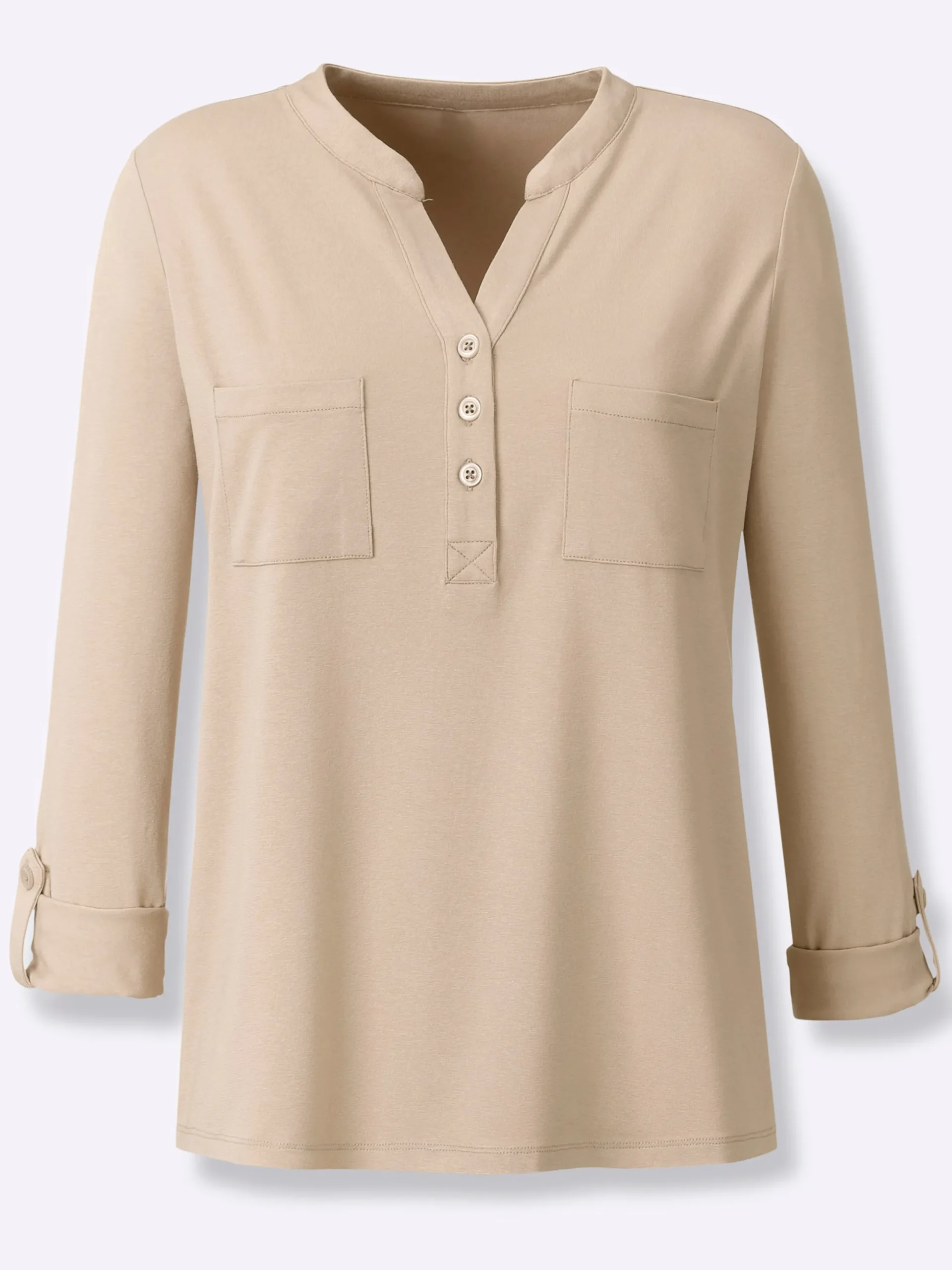 Shirts|heine Blusenshirt mit kurzer Knopfleiste beige