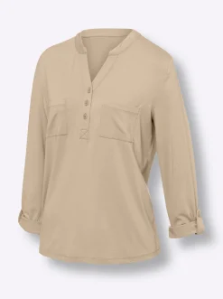 Shirts|heine Blusenshirt mit kurzer Knopfleiste beige