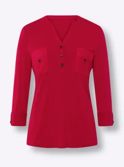 Blusen|heine Blusenshirt mit Web-Einsätzen rot