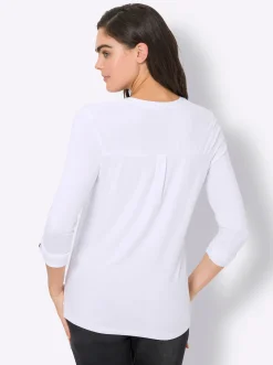 Blusen|heine Blusenshirt mit Web-Einsätzen weiß