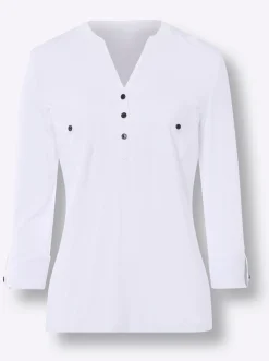 Blusen|heine Blusenshirt mit Web-Einsätzen weiß