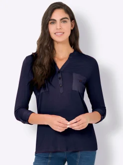 Blusen|heine Blusenshirt mit Web-Einsätzen marine