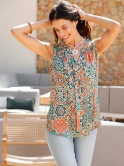 Blusen| Blusentop apricot-salbei-bedruckt