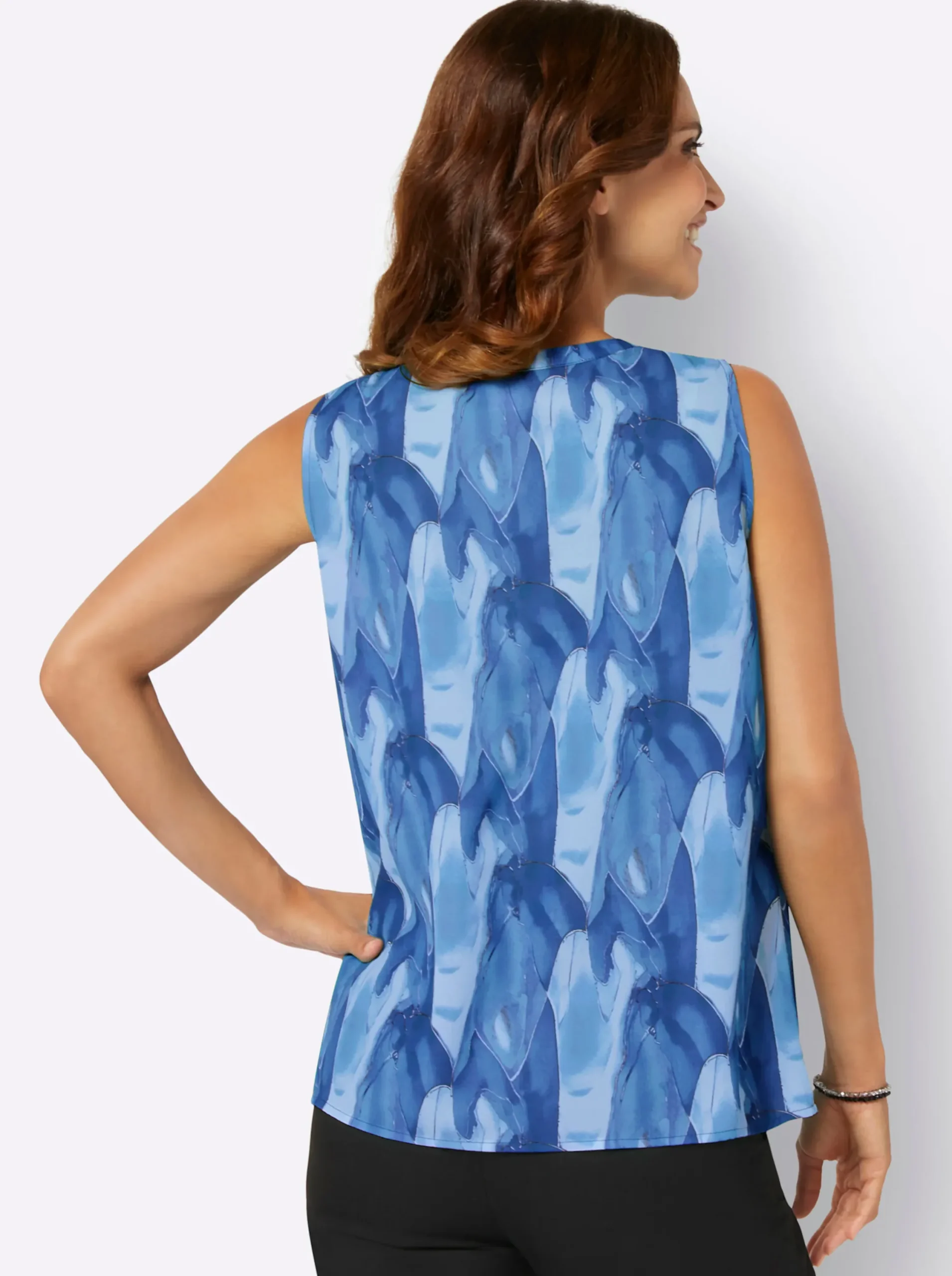 Shirts| Blusentop dunkelblau-hellblau-bedruckt