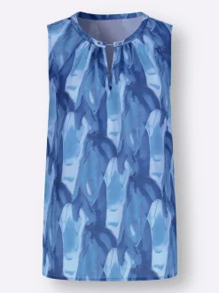 Shirts| Blusentop dunkelblau-hellblau-bedruckt