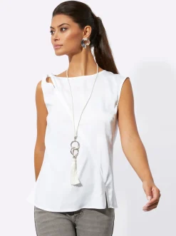 Blusen|Shirts| Blusentop aus schimmerndem Satin ecru