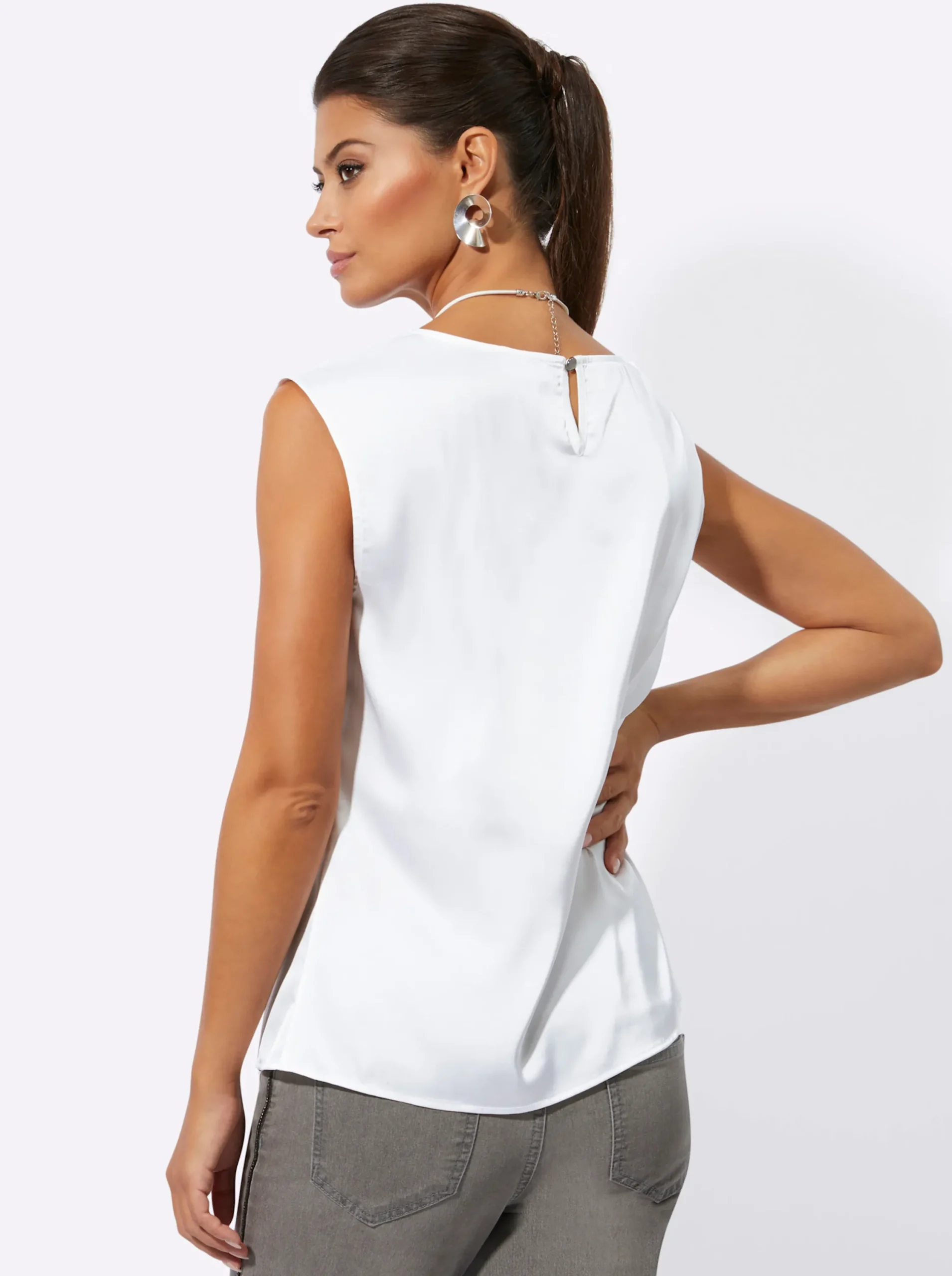 Blusen|Shirts| Blusentop aus schimmerndem Satin ecru