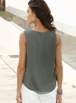 Blusen| Blusentop in Crêpe-Qualität khaki