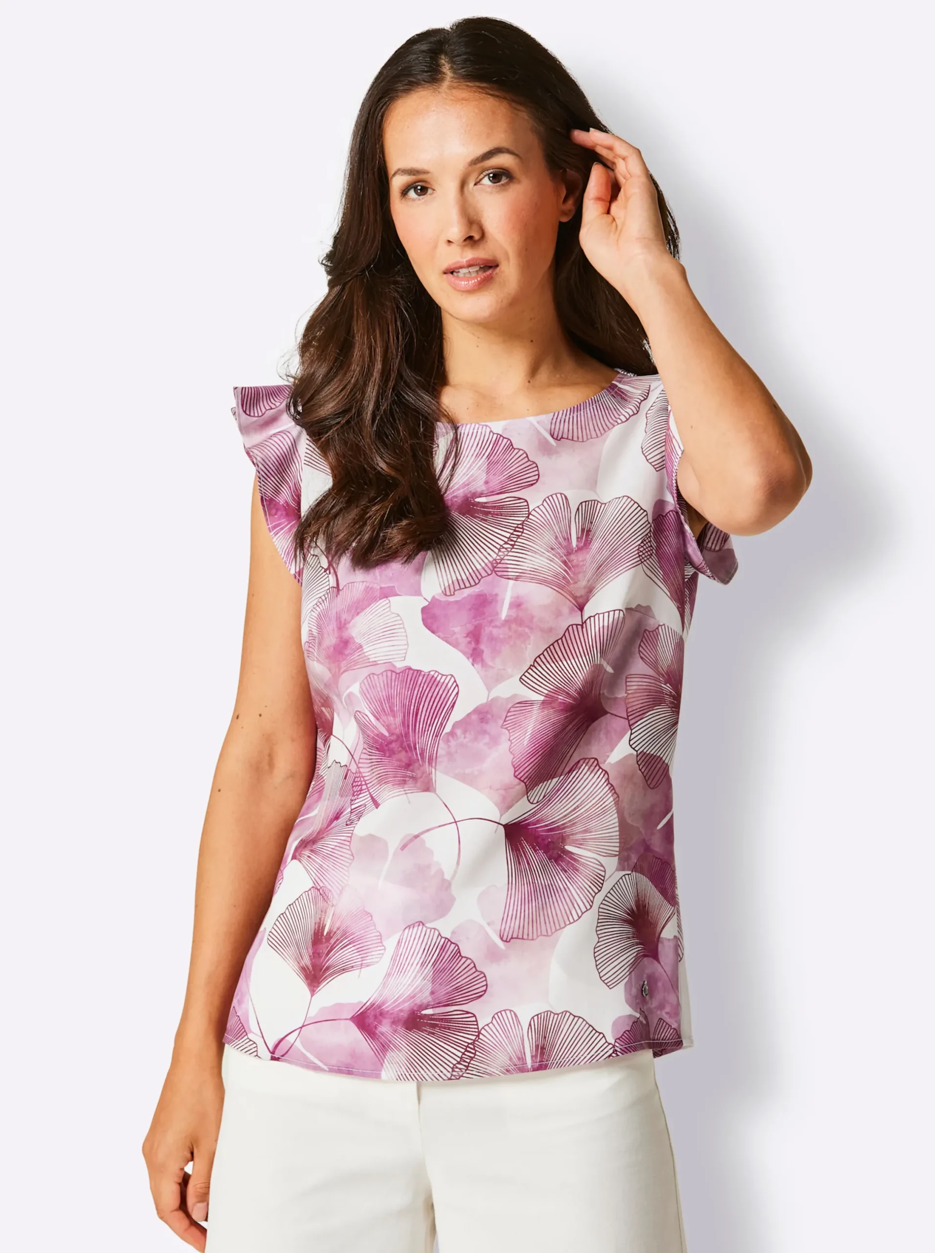 Blusen|CREATION L PREMIUM Blusentop in temperaturausgleichender Lyocell-Qualität ecru-magenta-bedruckt