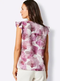 Blusen|CREATION L PREMIUM Blusentop in temperaturausgleichender Lyocell-Qualität ecru-magenta-bedruckt