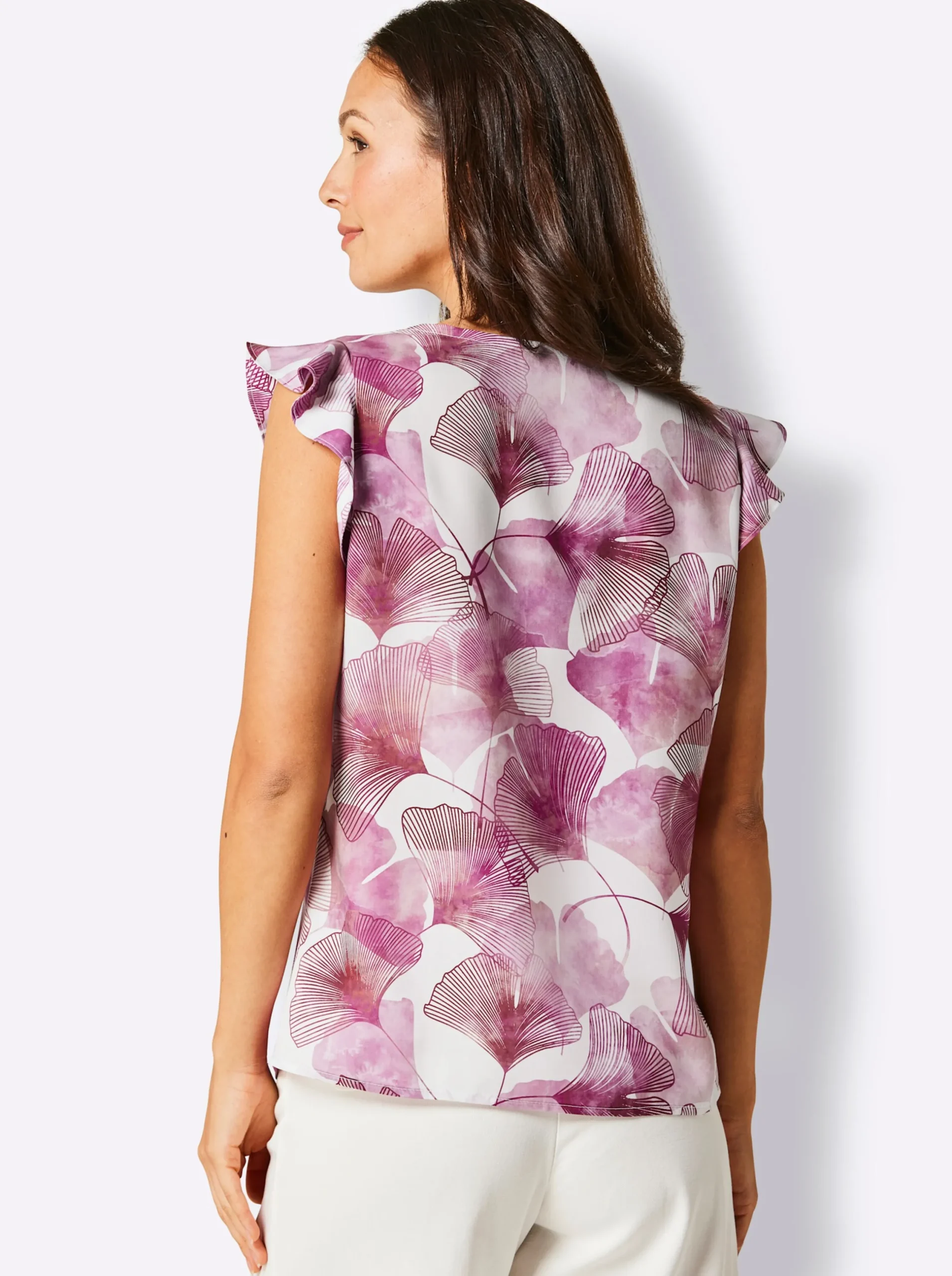 Blusen|CREATION L PREMIUM Blusentop in temperaturausgleichender Lyocell-Qualität ecru-magenta-bedruckt
