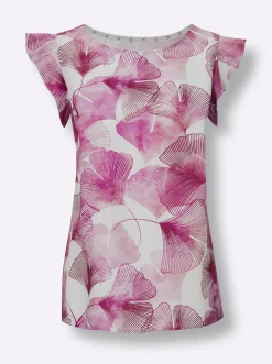 Blusen|CREATION L PREMIUM Blusentop in temperaturausgleichender Lyocell-Qualität ecru-magenta-bedruckt