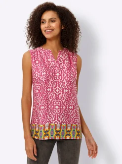 Blusen|heine Blusentop mit Raffung an der Schulter fuchsia-elfenbein-bedruckt