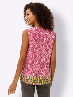 Blusen|heine Blusentop mit Raffung an der Schulter fuchsia-elfenbein-bedruckt