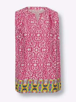 Blusen|heine Blusentop mit Raffung an der Schulter fuchsia-elfenbein-bedruckt